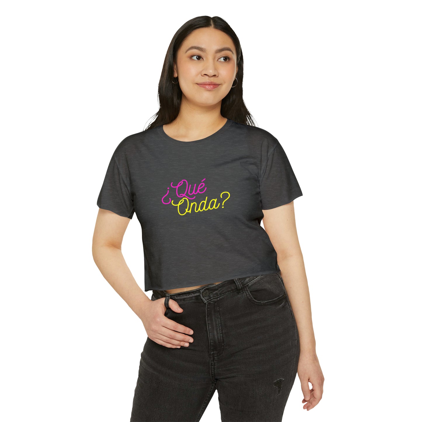 Festival Shirt: ¿Qué Onda? (What's Up?) Women's Concert Crop Top, Spanish Shirt, Spanglish Shirt, Top para Mujer