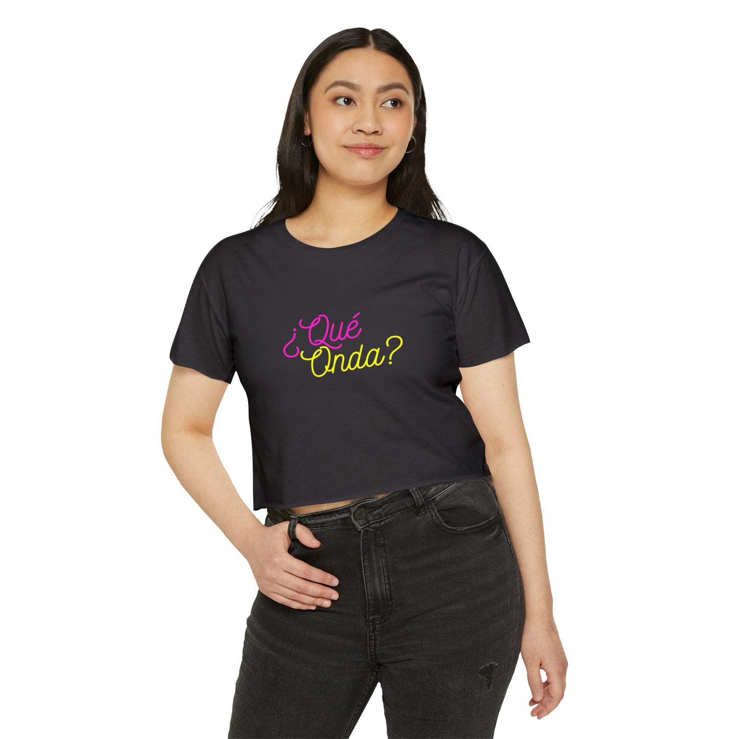 Festival Shirt: ¿Qué Onda? (What's Up?) Women's Concert Crop Top, Spanish Shirt, Spanglish Shirt, Top para Mujer