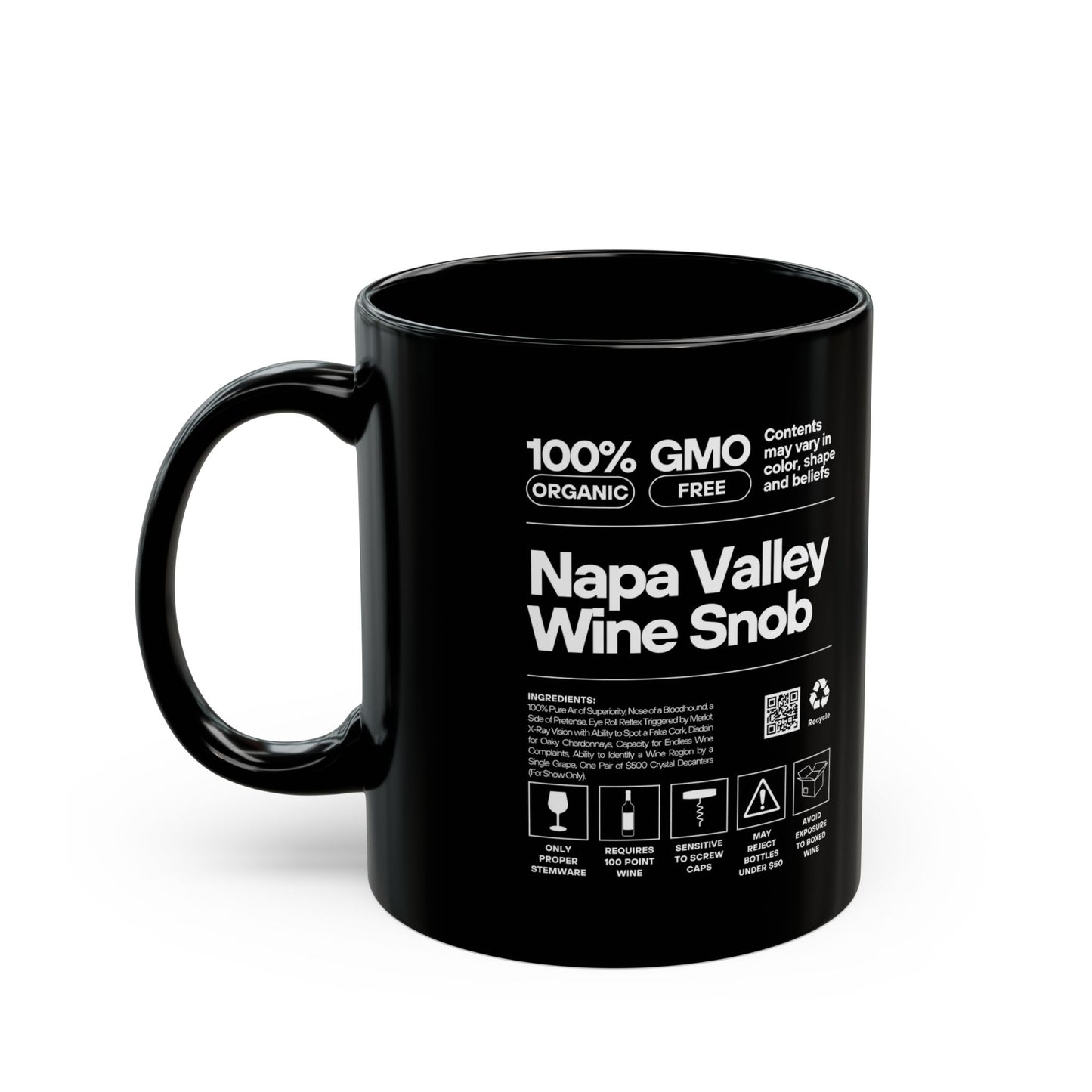 Napa Valley Wine Snob Coffee Mug - Stylish Black Ceramic Mug (11oz & 15oz) for Wine Lovers
